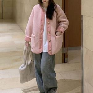 [오노마] ONM 양털 배색 박시 뽀글이 후리스 점퍼 데일리잠바