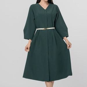 [다잇템] 여자 카라없는 허리라인 칠부 롱원피스