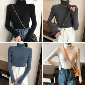 패션 여성상의 무지기본 스판 데일리룩 긴팔 목폴라티