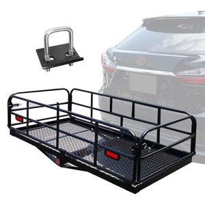 OKLEAD 500파운드 헤비 듀티 히치 마운트 카고 캐리어 60인치 x 24인치 x 14.4인치 접이식 카고 랙 리어 러기지 바스켓, 자동차 SUV 캠핑 여행용 2인치 리시버 장착
