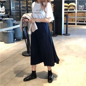 G56981 방한 기계 스타일 주름 롱 스커트 치마 봄 가