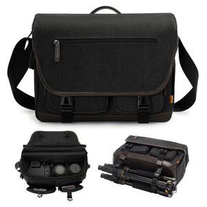 Cwatcun 카메라 메신저백, 삼각대 홀더가 있는 빈티지 캔버스 플랩 카메라백, DSLR /SLR /거울 없는 카메라 케이스 프로페셔널, 캐논과 호환되는 카메라 숄더백 /니콘 /소니엘