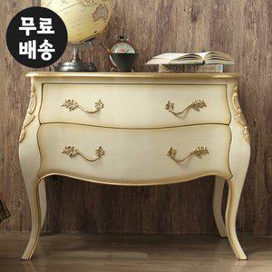 델피 원목 엔틱 2단 서랍장 콘솔 침대(빈티지크림)