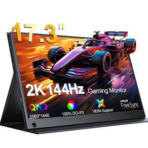 UPERECT 2K 144HZ 휴대용 모니터 17.3인치 2560X1440P 게임 여행용 모니터(VESA, 커버 스탠드, PC폰 콘솔 스팀 덱용 듀얼 스피커 포함)