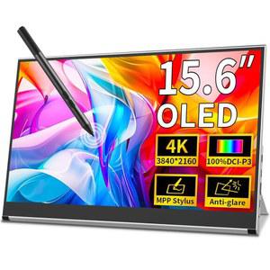 마곡 휴대용 모니터 OLED 4K, 15.6인치 터치스크린 디스플레이 UHD DCI P3 100%, 안티 글레어, 1MS, MPP 스타일러스 펜 호환, 노트북 외장 화면 HDR 아이 케어 게이밍 컴퓨터 W /스탠드 슬리버