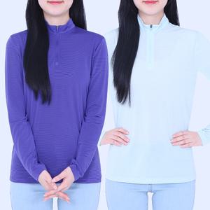 여름 여성 쿨티셔츠 얇은 냉감 긴팔티 쿨맥스 스판 아이스 집업 상의