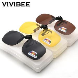 VIVIBEE 남자 편광 된 플립 선글라스에 클립 블랙 운전 UV400 여성 스퀘어 S M L 고글 나이트 비전 낚시 안