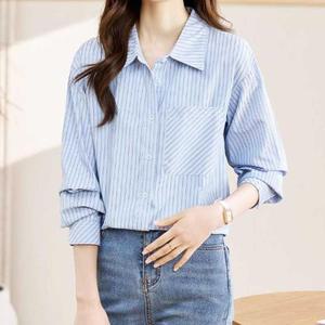 [JHP4R592_51IB]빅카라 스트라이프 패턴 데일리룩 블라우스