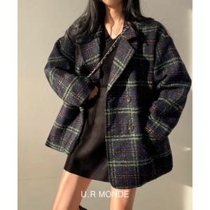 빈티지 체크 여성 더블 하프 코트 베이직핏 데일리룩