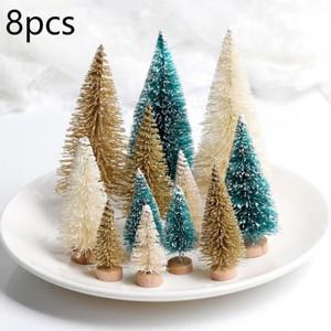 8pcs 미니 장식 크리스마스 트리 새해 2024 어린이 선물 데스크탑 홈 파티 Navidad Sisal 실크