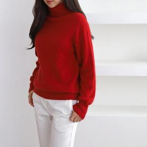 여성 여리 소매 목폴라 크리스마스 니트 티셔츠_3
