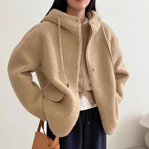 여자 겨울 러블리 양털 포켓 오버핏 하프 코트_3
