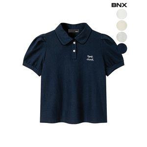 [하프클럽/BNX]여성 리본 자수 퍼프소매 반팔 티셔츠