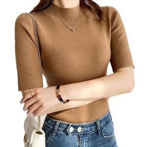 [오노마] ONM 여성 슬림 반목 반팔티 골지 니트티 5부 티셔츠