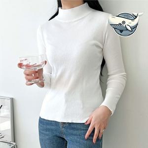 여자 베이직 반목 슬림 캐시미어 골지 티셔츠 OCW-TSA-SWFGYL22