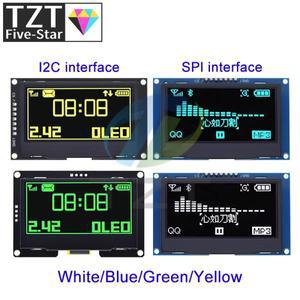 TZT 2.42 인치 LCD 화면 흰색 노란색 128x64 디스플레이 모듈 C51 SPD0301 용 IIC SPI 직렬