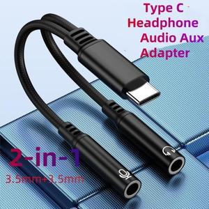 2IN 1 Type-C-듀얼 3.5mm 헤드폰 오디오 Aux 어댑터 잭 사운드 카드 인터페이스 iphone 호환15 16 용 마이