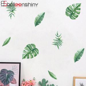 BalleenShiny PVC 6pcs 녹색 열 대 잎 DIY 벽 스티커 목가적 인 스타일 거실 장식 벽지 어린이 보육 벽화 데