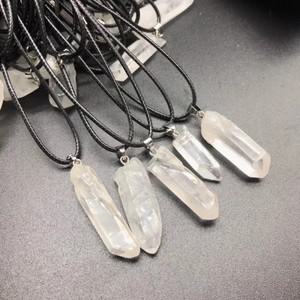 힐링소품,천연 원석블랙 로프와 천연 크리스탈 클리어 쿼츠 포인트 펜던트 DIY 목걸이 여성 남성 화이트 원