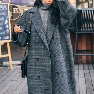 [오노마] ONM 오버핏 더블 버튼 체크 모직 누빔 안감 코트  9366068)