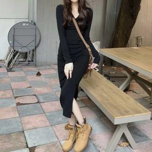 [오노마] ONM 옆트임 브이넥 후드 원피스 슬림핏 일자스커트   23561852)