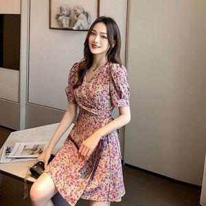 쉬폰 플라워 반팔 원피스 봄 잔 여자 꽃무늬