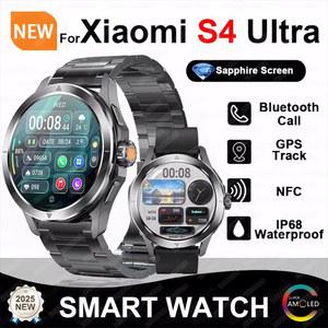 샤오미 S4 울트라 스마트 워치 남성용 AMOLED 야외 스포츠 NFC GPS 나침반 심박수 방수 블루투스 통화 스마트워치