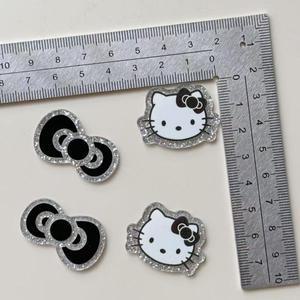 5pcs 검정과 은색 미니 소형 소형 KT 고양이 활 아크릴 플랫 백 DIY 헤드 기어 휴대 휴대폰 케이스 매력 헤