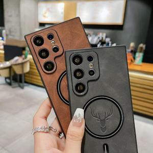 고급 가죽 Magsafe 마그네틱 무선 충전 휴대폰 케이스 삼성호환 S24 울트라 참고 20 플러스 뒷면 커버