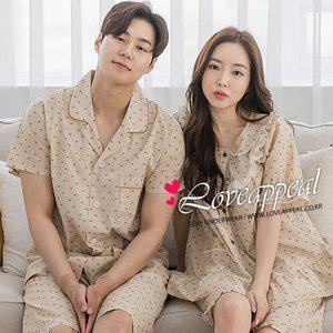 [러브어필]국산 시원한 60수 아사면 플라워 캐주얼 반팔 상하 커플잠옷(WC9536,M9536)신혼여행 결혼웨딩...