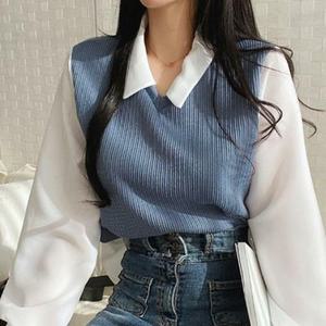 [오노마] ONM 페이크 레이어드 조끼 블라우스 티셔츠 조끼블라우스