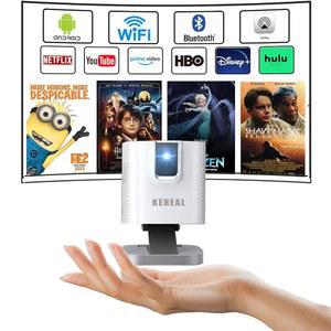 무선 5G Wi-Fi 및 블루투스가 포함된 미니 프로젝터 안드로이드 TV, 1080P 지원, 앱에 스탠드가 내장된 휴대용 포켓 DLP 스마트 프로젝터, 스피커, 충전식 배터리, 에어플레이, 캠핑용 넷플릭스