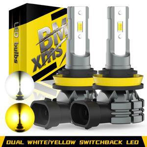 BMTxms LED 캔버스 듀얼 컬러 스위치백 안개등, H8, H11, 9005, HB3, DRL 램프, 현대 기아, 마즈다용, 2 개