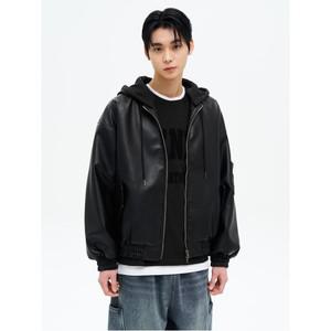 페이크 레더 후드 블루종  블랙 (45523ZDQA5)