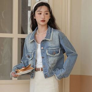 여성 빈티지 헤짐 디테일 유니크 데님자켓 크롭청자켓