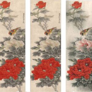 동양화 도안 공필화 모란도 33x132 이미지 장식화 A3 화조도 기암 33x132cm