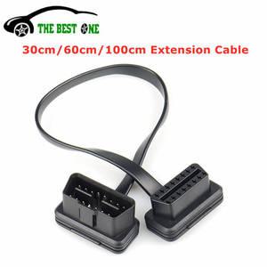 자동차진단기 스캐너 납작 국수 16 핀 소켓 OBD OBDII 수-암 자동차 OBD2 익스텐션 케이블 커넥터 30 cm 60