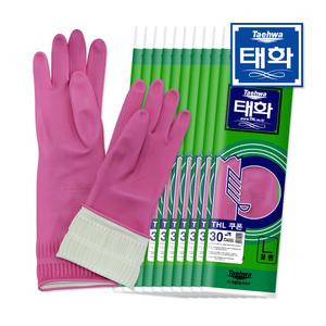 찐스토어 태화 고무장갑  꽃밴 분홍 대형 L 10입