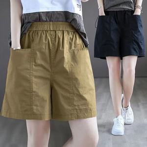 면 5부 밴딩 여성반바지 여름 빅사이즈 여자반바지 A라인 와이드 팬츠