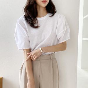 풍성퍼프반팔티 여름신상 블라우스느낌 라운드티셔츠