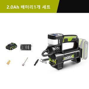 웍스 WU092 자동차 공기펌프 20V 차량용 에어컴프레셔 공기주입기 펌프 2.0Ah 배터리1개 세트