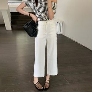 LF-8111 / 여름 여성 흰색바지 8부 9부 키작녀 스판데님 와이드 일자 통
