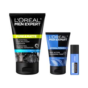 로레알파리 맨 엑스퍼트 퓨어 앤 매트 차콜 아이시 폼 100ml +아쿠아 클렌징 폼 50ml+수분 or 안티에이징 세럼 22ml