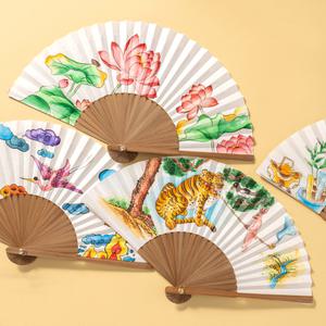 합죽선 전통 부채 만들기 종이 한지 접이식 선물 꾸미기 한국 그림 도안 기념 DIY 손 접는 옛날 민화
