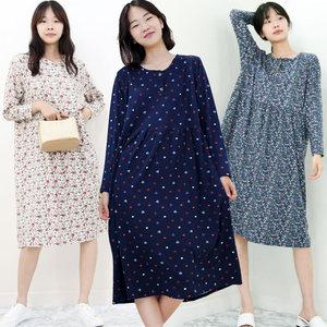빅사이즈 플라워 피치원피스(~99) 기모터치  원피스 잠옷 여성 긴팔 엄마옷 홈웨어 이지웨어 양면기모 