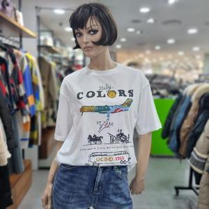 베네통/애플아울렛/면 100%  그래픽 루즈핏 티셔츠/BATSA6411