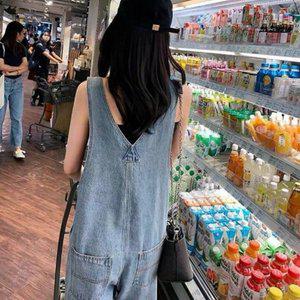 데님 멜빵 팬츠 와이드 와이드 일자 끈 나시 팬츠 TS553