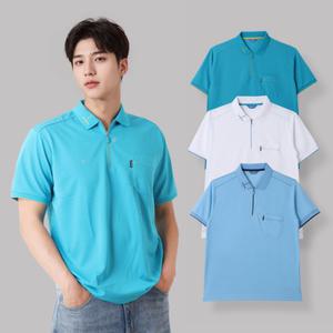 엠보 지퍼 스티치 쿨론 반팔 카라 티셔츠 남녀공용 커플 S~3XL 회사 식당 단체복