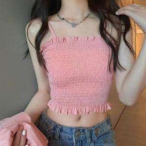/옷자락 여자 여름 해변룩 스모크밴딩 스판 끈나시