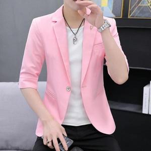 남성반소매재킷 썸머 쿨링 시원한 마 포켓 슬림핏 XL 분홍색 칠부 오피스룩 캐쥬얼 콤비재킷 남자썸머블레